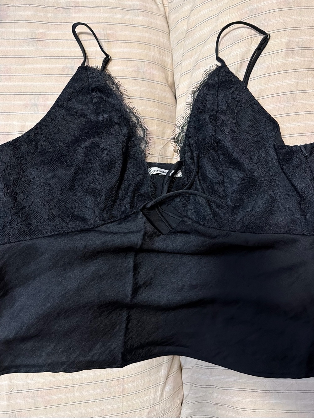 Abercrombie & fitch Black Lace-Trim Satin Top